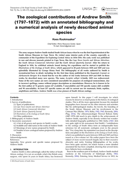 The Zoological Contributions of Andrew Smith (1797–1872) with an Annotated Bibliography and a Numerical Analysis of Newly Described Animal Species