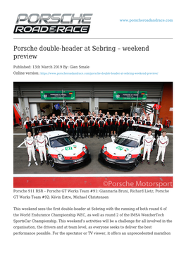 Porsche Double-Header at Sebring – Weekend Preview