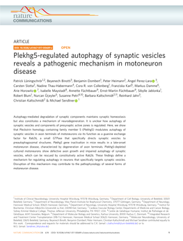 Plekhg5-Regulated Autophagy of Synaptic Vesicles Reveals a Pathogenic Mechanism in Motoneuron Disease