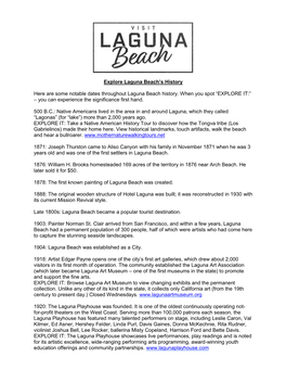 Significant Dates in History of Laguna Beach