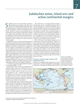 Subduction Zones, Island Arcs and Active Continental Margins