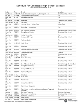 Schedule for Conestoga High School Baseball Last Updated on October 04, 2021