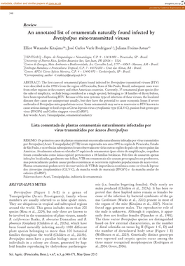 An Annotated List of Ornamentals Naturally Found Infected by Brevipalpus Mite-Transmitted Viruses