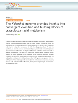 The Kalanchoë Genome Provides Insights Into Convergent Evolution and Building Blocks of Crassulacean Acid Metabolism