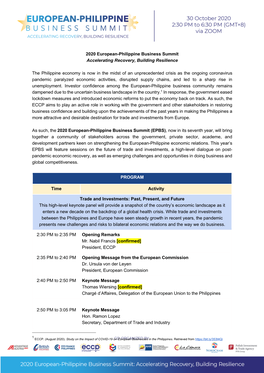 2020 European-Philippine Business Summit Accelerating Recovery, Building Resilience