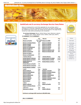 Goldxcash.Net E-Currency Exchange Service Fees/Rates