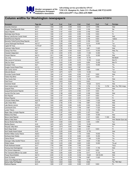 Column Widths for Washington Newspapers Updated 6/7/2014