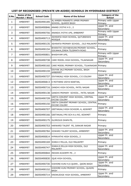 (Private Un-Aided) Schools in Hyderabad District