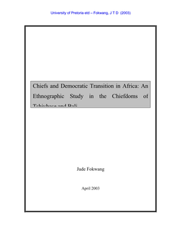 An Ethnographic Study in the Chiefdoms of Tshivhase and Bali