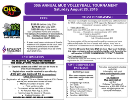 30Th ANNUAL MUD VOLLEYBALL TOURNAMENT Saturday August 20, 2016