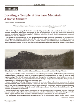 Locating a Temple at Furnace Mountain a Study in Geomancy