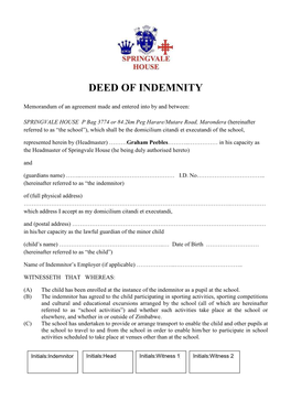 Deed of Indemnity