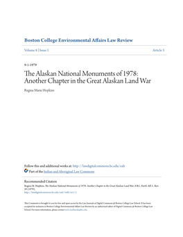 The Alaskan National Monuments of 1978: Another Chapter in the Great Alaskan Land War Regina Marie Hopkins