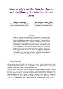 Macroanalysis of the Strophic Syntax and the History of the Italian Ottava Rima