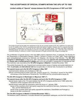 The Acceptance of Special Stamps Within the Upu up to 1920