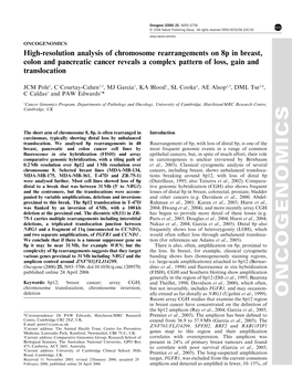 High-Resolution Analysis of Chromosome Rearrangements on 8P in Breast, Colon and Pancreatic Cancer Reveals a Complex Pattern of Loss, Gain and Translocation