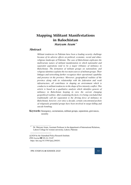 Mapping Militant Manifestations in Balochistan