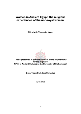 Women in Ancient Egypt: the Religious Experiences of the Non-Royal Woman