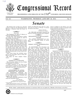 Congressional Record United States Th of America PROCEEDINGS and DEBATES of the 114 CONGRESS, SECOND SESSION