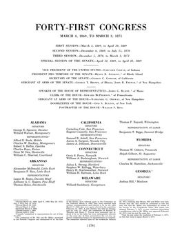 Forty-First Congress March 4, 1869, to March 3, 1871