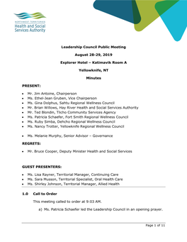 Leadership Council Public Meeting August 28-29, 2019 Explorer Hotel