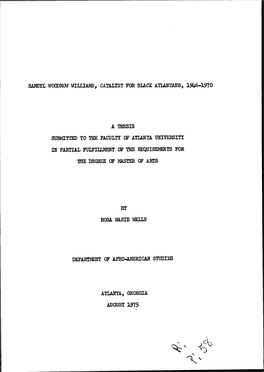 Samuel Wogdrow Williams, Catalyst for Black Atlantans, 19^6-1970 August 1975