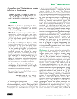 Chryseobacterium/Elizabethkingia Species Infections in Saudi Arabia