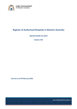 Register of Authorised Hospitals in Western Australia