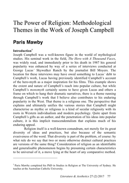 The Power of Religion: Methodological Themes in the Work of Joseph Campbell