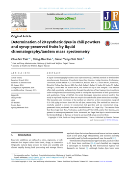 Determination of 20 Synthetic Dyes in Chili Powders and Syrup-Preserved Fruits by Liquid Chromatography/Tandem Mass Spectrometry