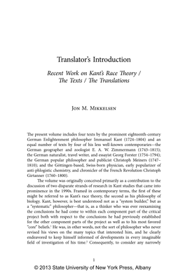 Recent Work on Kant's Race Theory / the Texts / the Translations