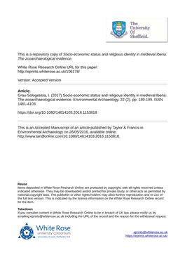 Socio-Economic Status and Religious Identity in Medieval Iberia: the Zooarchaeological Evidence