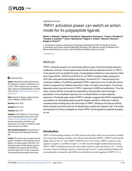 TRPV1 Activation Power Can Switch an Action Mode for Its Polypeptide Ligands