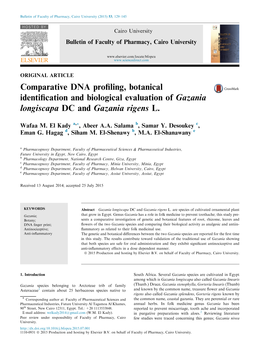 Comparative DNA Profiling, Botanical Identification and Biological