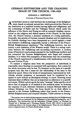 German Historicism and the Changing Image of the Church, 1780-1820 Donald J