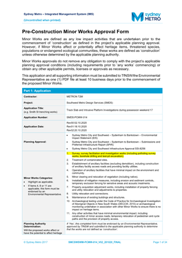 SM ES-FT-415 Pre-Construction Minor Works Approval Form