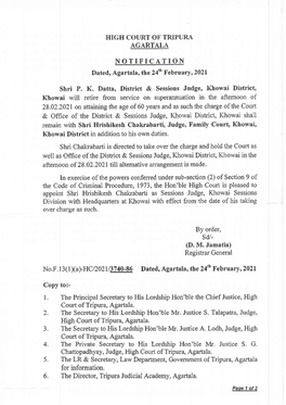 NOTIFICATION Dated, Agartala, the 24Th February, 2021