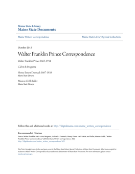 Walter Franklin Prince Correspondence Walter Franklin Prince 1863-1934