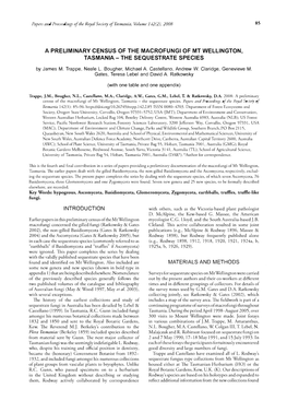 A Preliminary Census of the Macrofungi of Mt Wellington, Tasmania- the Sequestrate Species