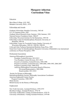 Margaret Atherton Curriculum Vitae