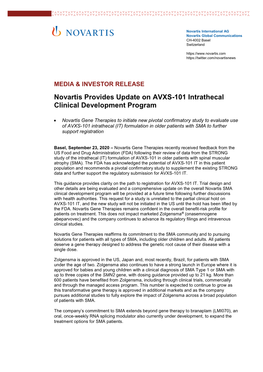 Novartis Provides Update on AVXS-101 Intrathecal Clinical Development Program