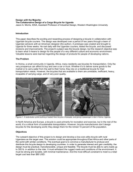 The Collaborative Design of a Cargo Bicycle for Uganda Jason A. Morris, IDSA, Assistant Professor of Industrial Design, Western Washington University