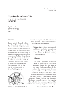 López Portillo Y Carazo Odio: El Apoyo Al Sandinismo
