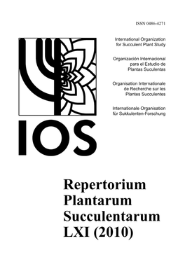 Repertorium Plantarum Succulentarum LXI (2010) Ashort History of Repertorium Plantarum Succulentarum