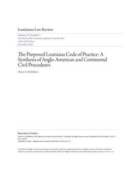 A Synthesis of Anglo-American and Continental Civil Procedures Henry G