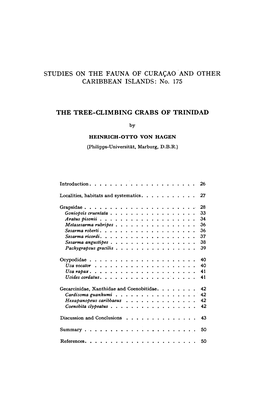 The Tree-Climbing Crabs of Trinidad Goniopsis Cruentata Angustipes Pachygrapsus Gracilis Guanhumi STUDIES on the FAUNA of CURAÇ