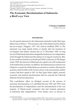 The Economic Decolonisation of Indonesia: a Bird’S-Eye View