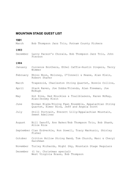 Mountain Stage Guest List