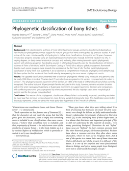 Phylogenetic Classification of Bony Fishes Ricardo Betancur-R1,2*, Edward O