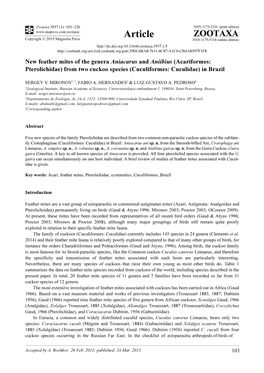 New Feather Mites of the Genera Aniacarus and Aniibius (Acariformes: Pterolichidae) from Two Cuckoo Species (Cuculiformes: Cuculidae) in Brazil